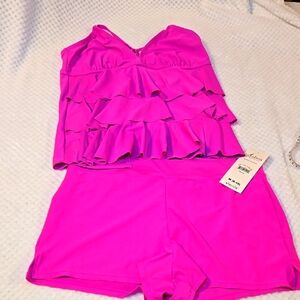 Catalina Hot Pink Ruffle Swimsuit Set